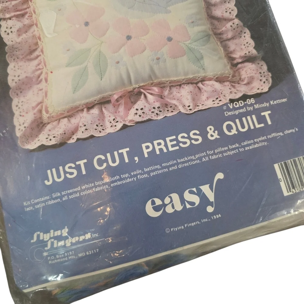 Vintage 1984 Flying Fingers Veiled Quilting Pillow Kits Set of 2 NIP Cottagecore